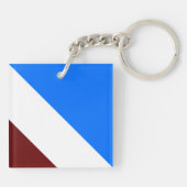 Sportief helderblauw wit diep rood hellend strepen sleutelhanger (Achterkant)