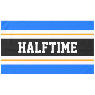 Sportief helderblauw zwart oranje HALFTIME strepen Tafelkleed