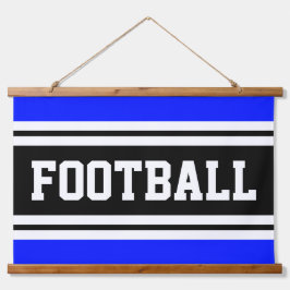 Sportief levendig blauw zwart wit strepen FOOTBALL Hangend Wandkleed