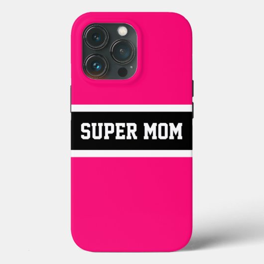 Sportief Levendig Roze Zwart Strepen SUPER MOM Scr Case-Mate iPhone Case (Achterkant)