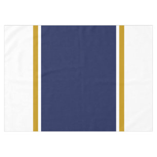 Sportief marineblauw bruin racestrepen op wit tafelkleed