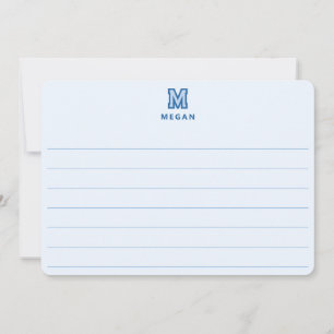 Sportief monogram, grote platte kaart met blauwe l notitiekaartje