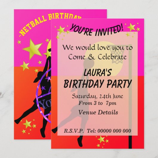 Sportief Netball Thema Feest Kaart (Voorkant / Achterkant)