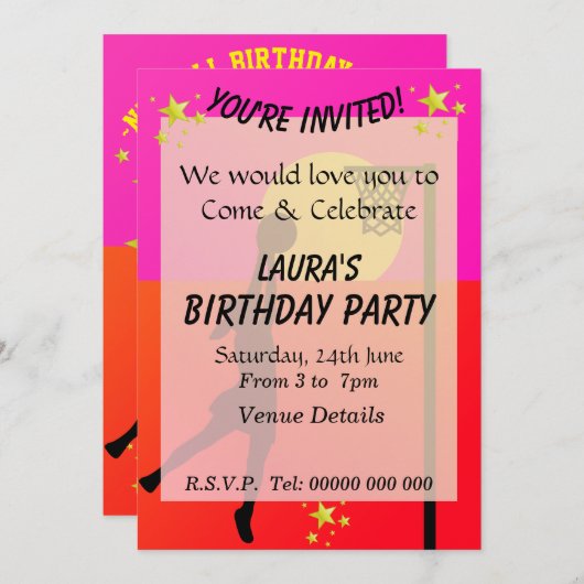 Sportief Netball Themafeest Kaart (Voorkant / Achterkant)