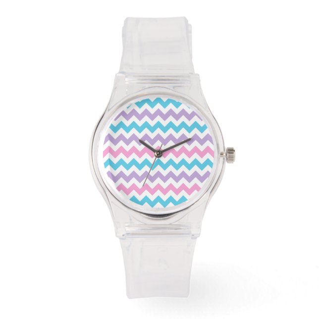 Sportief polshorloge: roze, turquoise, Lila chevro Horloge (Voorkant)