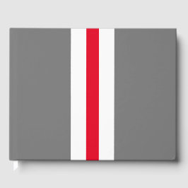Sportief rood wit verticale strepen op modern grij gastenboek