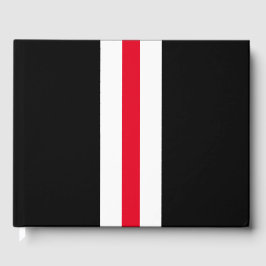 Sportief rood wit verticale strepen op modern zwar gastenboek