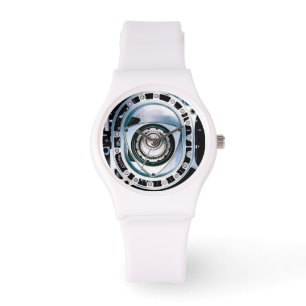 Sportief roterend motorhorloge, witte siliconenban horloge