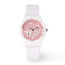 Sportief roze meisjes basketbal gepersonaliseerd horloge