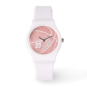 Sportief roze meisjes basketbal gepersonaliseerd horloge