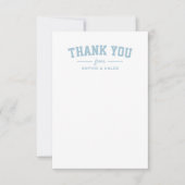 Sportief schattig lichtblauw gepersonaliseerd baby bedankkaart (Voorkant)