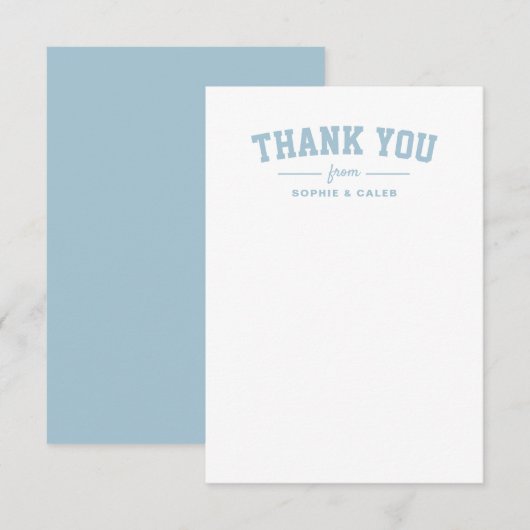 Sportief schattig lichtblauw gepersonaliseerd baby bedankkaart (Voorkant / Achterkant)