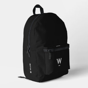 Sportief stijlvol minimalistisch monogram zwart wi bedrukte rugzak