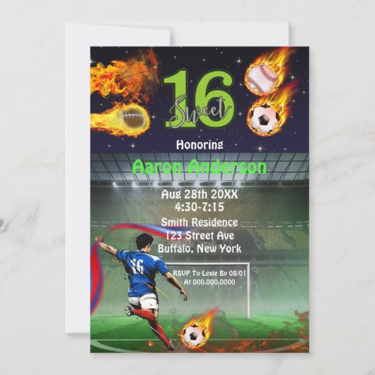 Sportief Sweet Sixteen Verjaardagsfeestje Kaart (Voorkant)