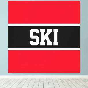 Sportief Vet Helder Rood Zwart Wit "SKI" Strepen Canvas Afdruk