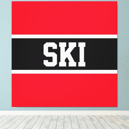 Sportief Vet Helder Rood Zwart Wit "SKI" Strepen Canvas Afdruk (Insitu (Houten vloer))