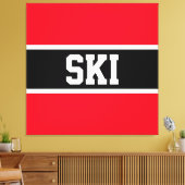 Sportief Vet Helder Rood Zwart Wit "SKI" Strepen Canvas Afdruk (Insitu (Woonkamer))