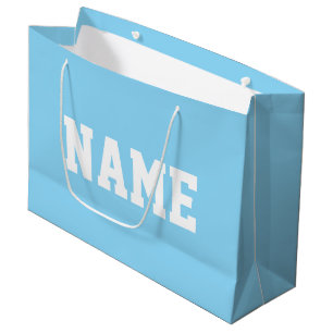 Sportief YOUR NAME Witte tekst op licht babyblauw Groot Cadeauzakje