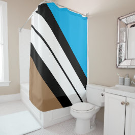 Sportief Zwart Wit Sky Blauw Mocha Racing Stripes Douchegordijn