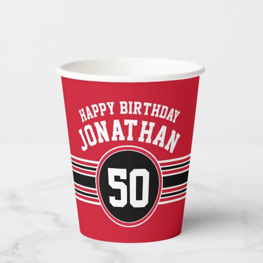 Sportiestrepen en -leeftijd op zaterdag - Rood zwa Papieren Bekers (Voorkant)