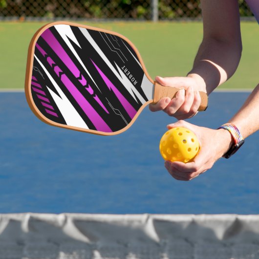 Sportieve Achtergrond Paarse Wit en Zwart Monogram Pickleball Paddle (Insitu)