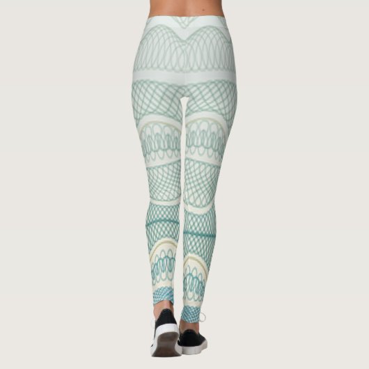 Sportieve Aqua White Crazy Patroonlijnen en wervel Leggings (Achterkant)