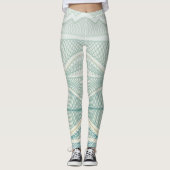 Sportieve Aqua White Crazy Patroonlijnen en wervel Leggings (Voorkant)