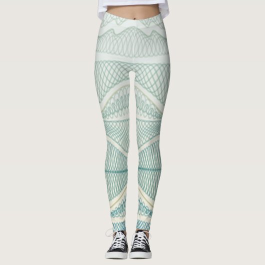 Sportieve Aqua White Crazy Patroonlijnen en wervel Leggings (Voorkant)
