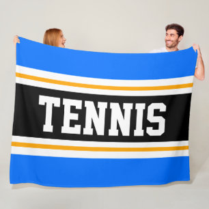 Sportieve Athletic Bright Blue Black Tennis Stripe Fleece Deken