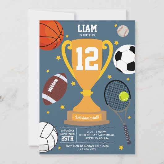 Sportieve ballen voor kinderen blauwe verjaardagsf kaart (Voorkant)