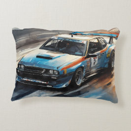 Sportieve blauwe racewagen accent kussen