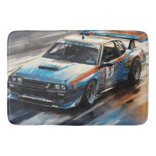 Sportieve blauwe racewagen badmat