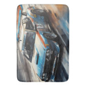 Sportieve blauwe racewagen badmat (Voorkant Verticaal)