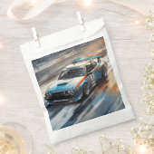 Sportieve blauwe racewagen bedankzakje (Geknipt)