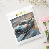 Sportieve blauwe racewagen bedankzakje (Gezegeld)