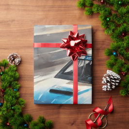 Sportieve blauwe racewagen cadeaupapier