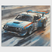 Sportieve blauwe racewagen cadeaupapier (Vlak)