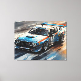 Sportieve blauwe racewagen canvas afdruk