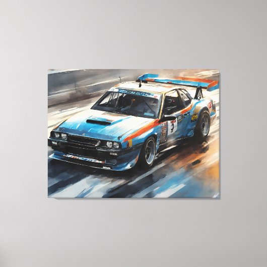 Sportieve blauwe racewagen canvas afdruk (Voorkant)