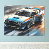 Sportieve blauwe racewagen canvas afdruk (Insitu (Houten vloer))