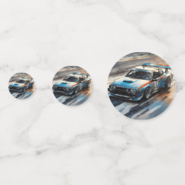 Sportieve blauwe racewagen confetti