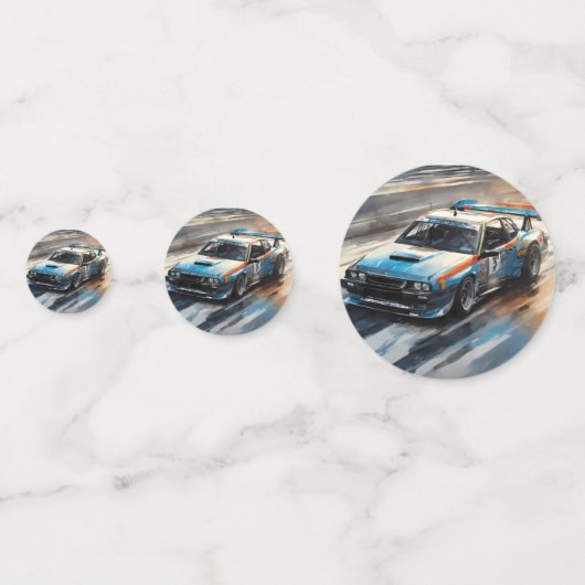 Sportieve blauwe racewagen confetti (Voorkanten)