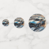 Sportieve blauwe racewagen confetti (Achterkanten)