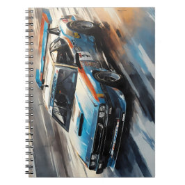 Sportieve blauwe racewagen notitieboek