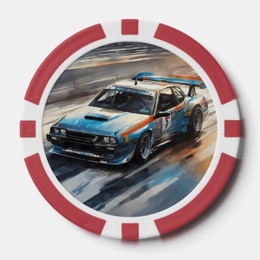 Sportieve blauwe racewagen poker chips (Voorkant)