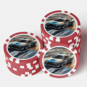 Sportieve blauwe racewagen poker chips (Opstapeling)