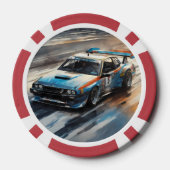 Sportieve blauwe racewagen poker chips (Achterkant)