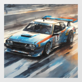 Sportieve blauwe racewagen raamsticker