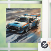 Sportieve blauwe racewagen raamsticker (Huis)