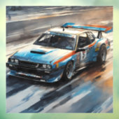 Sportieve blauwe racewagen raamsticker (Vel 3)